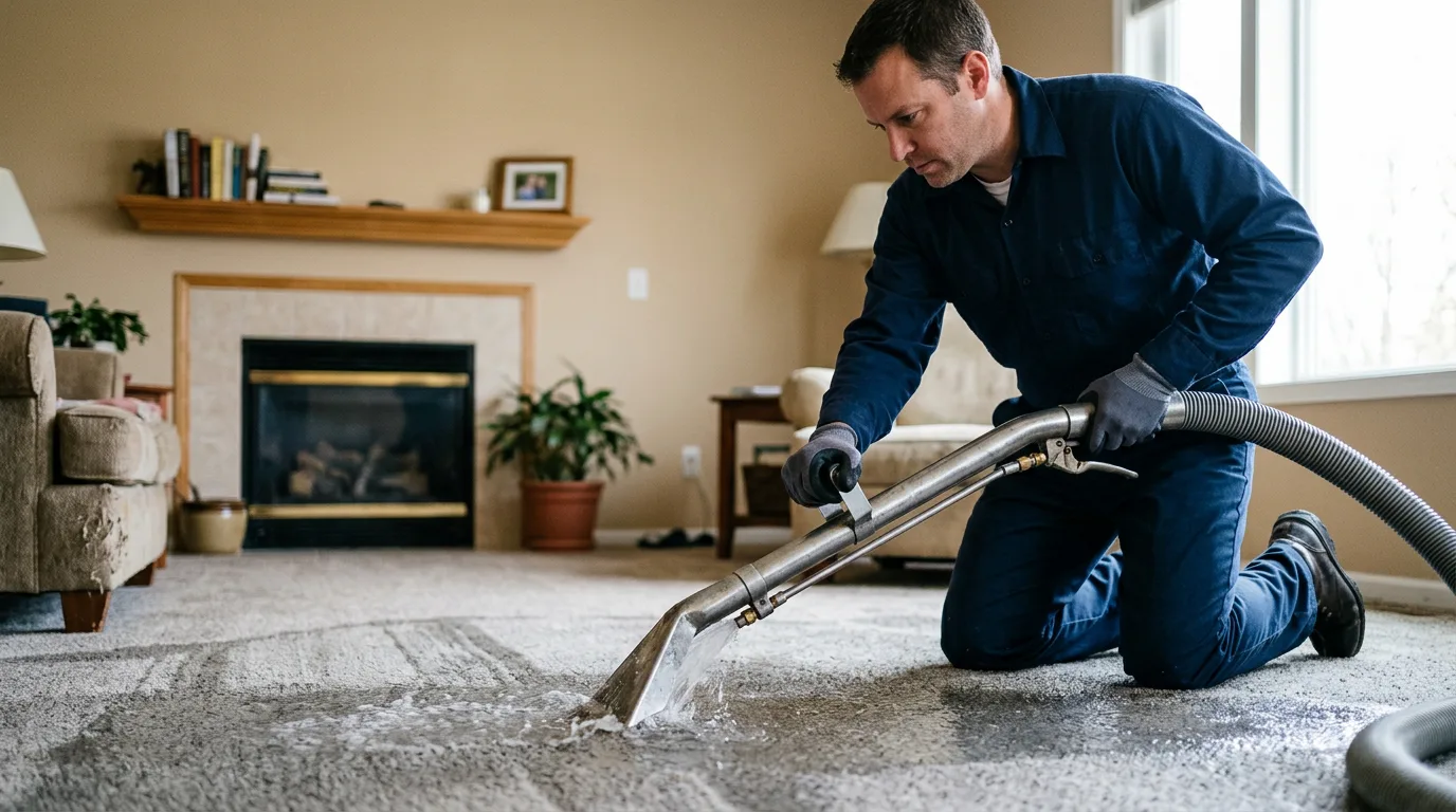 Water damage restoration technician working near Harrodsburg, IN